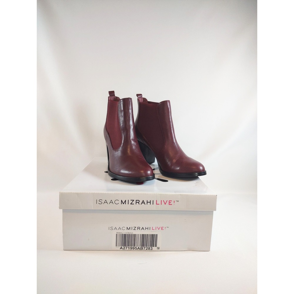 Izaak Mizrahi Live! Ankle Boots Mary Leather Upper Mulberry Wine Women's 7.5 M